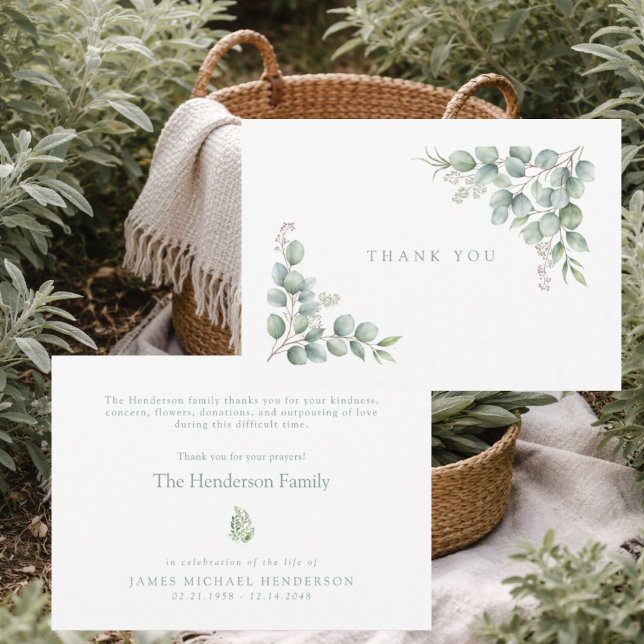 Cartão De Agradecimento SageSimple Greenery Funeral Personalized Thank You (Criador carregado)