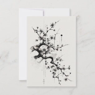Cartão De Agradecimento Sakura Minimalista Flor de Tinta