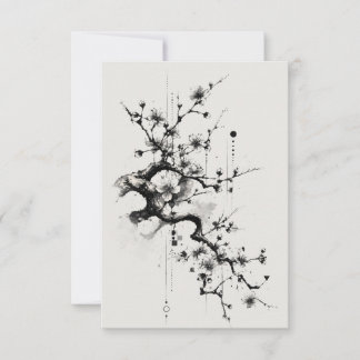 Cartão De Agradecimento Sakura Minimalista Flor de Tinta