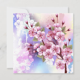 Cartão De Agradecimento Sakura rosa no fundo da pintura