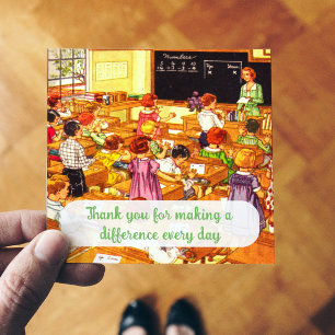 Cartão De Agradecimento Sala de aula da Vintage da década de 1940 Obrigado