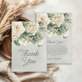 Cartão De Agradecimento Salvia Branca Floral Verde Dourado Aniversário Agr