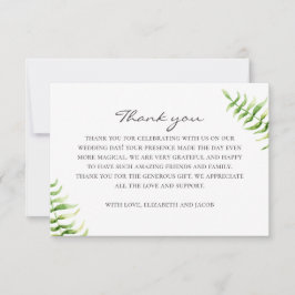 Cartão De Agradecimento Samambaia verde em aquarela. Botânica de casamento