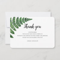 Samambaia verde obrigado. Nota de casamento floral