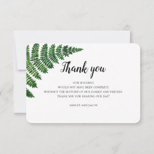 Cartão De Agradecimento Samambaia verde obrigado. Nota de casamento floral
