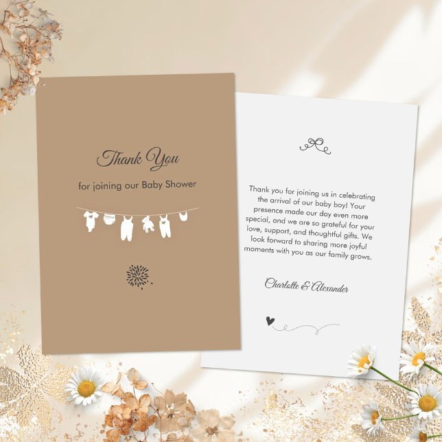 Cartão De Agradecimento Sand Boho Minimalista Gênero Chá de fraldas neutro (Minimalist Sand Gender Neutral Boho Baby Shower Thank You Card ©Susanne Sachers - Sunny Mind 🌞)