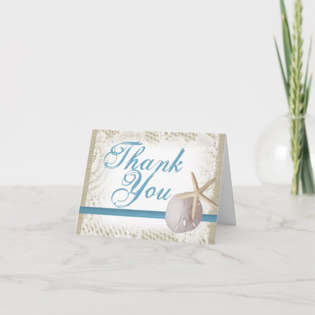 Cartão De Agradecimento Sand Dollar and Starfish Thank You (Frente)
