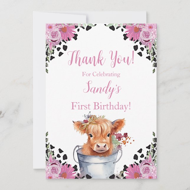 Cartão De Agradecimento Santa Vaca Primeiro Aniversário, Obrigado (Frente)