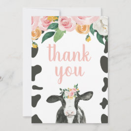 Cartão De Agradecimento Santa Vaca Rosa Gingham floral Aniversário Obrigad