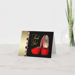 Cartão De Agradecimento Sapatos de Salto Alto Pérolas Preto Vermelho Doura