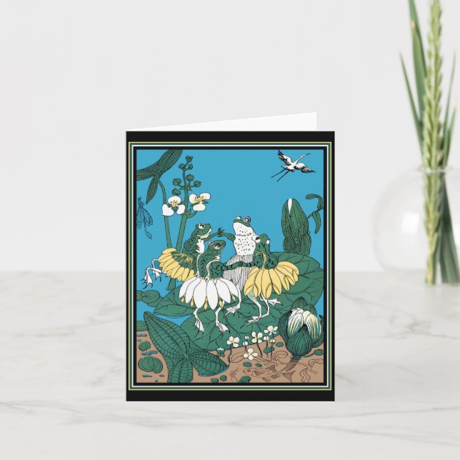 Cartão De Agradecimento Sapos dançando em um Lilypad (Frente)