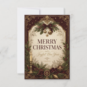 Cartão De Agradecimento Saudação de Natal Vitoriana Vintage Elegante