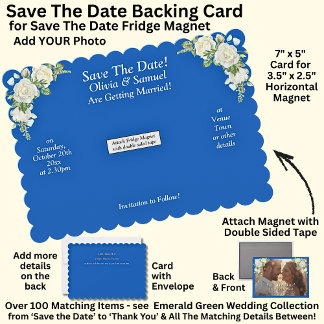 Cartão De Agradecimento Save The Date, Magnet Backing Card Blue White