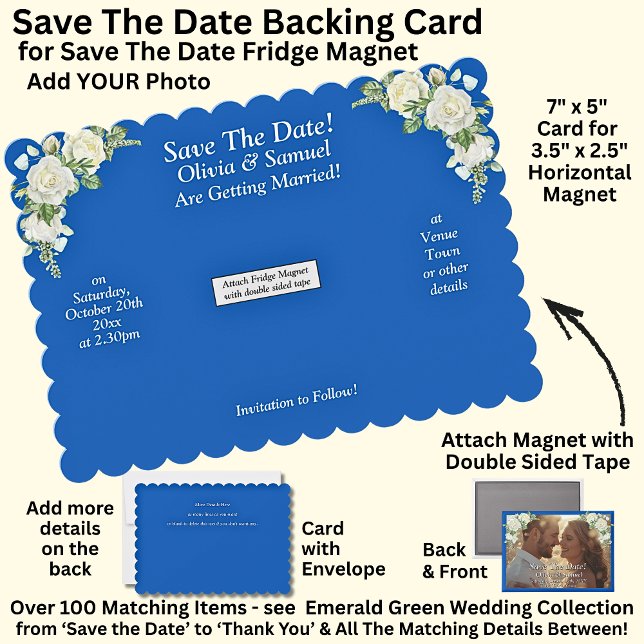 Cartão De Agradecimento Save The Date, Magnet Backing Card Blue White (Criador carregado)