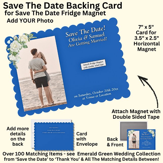 Cartão De Agradecimento Save The Date, Magnet Backing Card Blue White (Criador carregado)