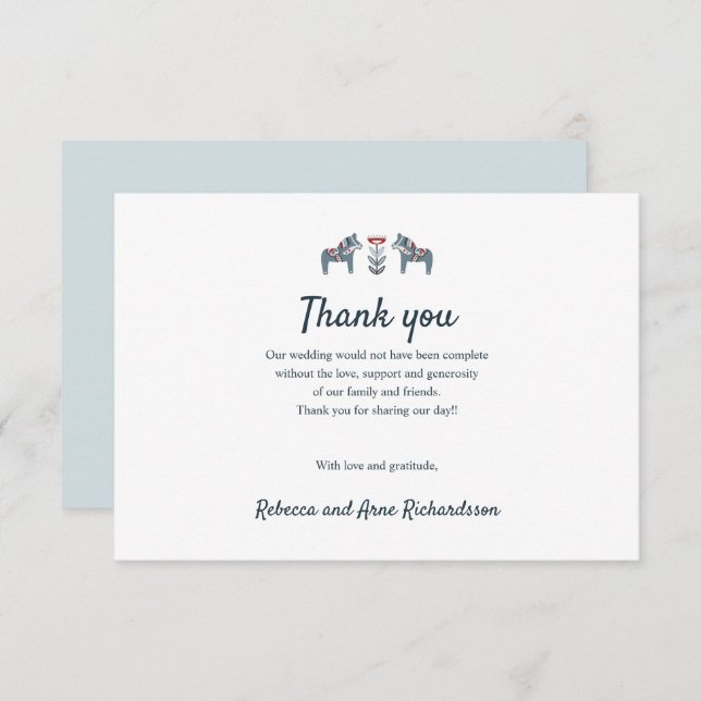 Cartão De Agradecimento Scandinavian Folk Art Dala Horse Wedse obrigado vo (Frente/Verso)