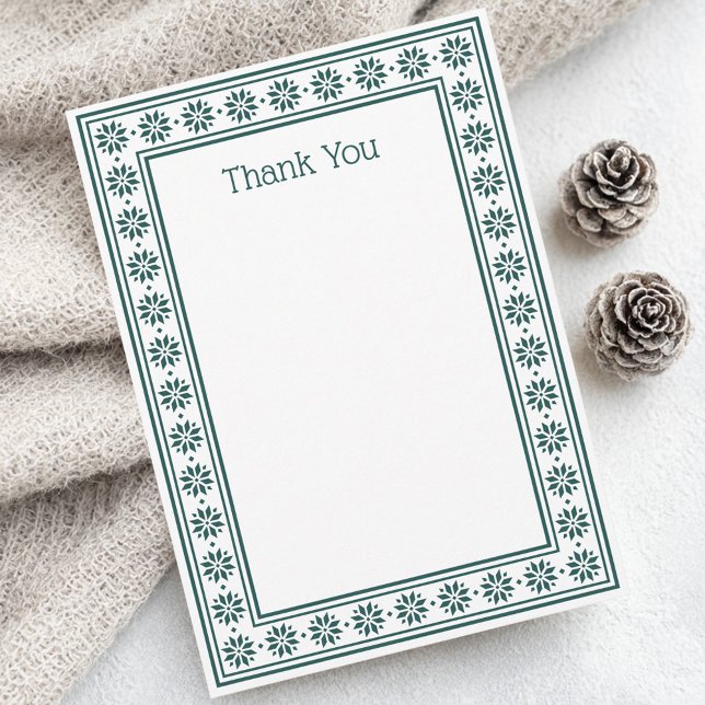 Cartão De Agradecimento Scandinavian star pattern border pine green blank (Scandinavian star pattern border pine green blank thank you card)