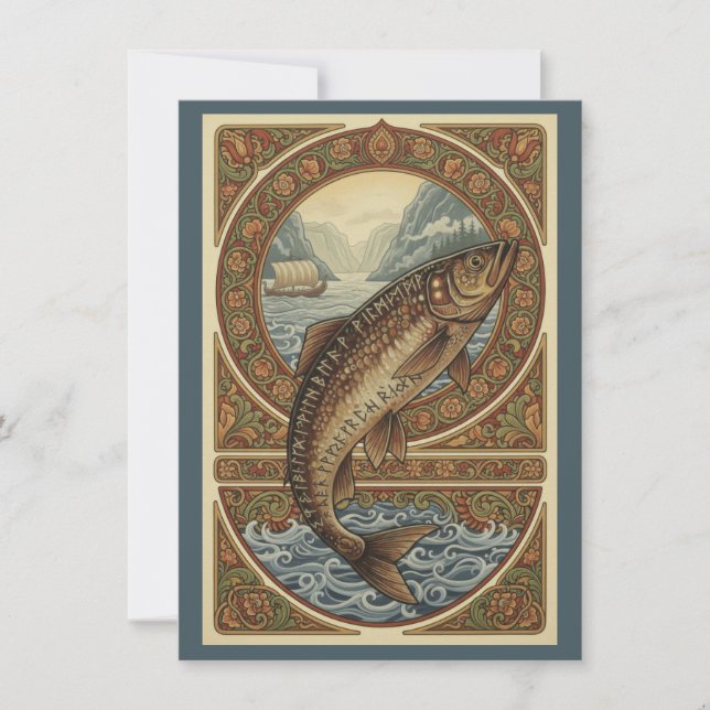 Cartão De Agradecimento Scandinavian Woodland Salmon Art Flat Thank You  (Frente)