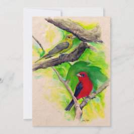 Cartão De Agradecimento Scarlet Tanagers Birds Watercolor Obrigado