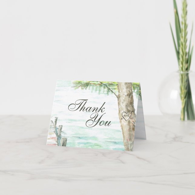 Cartão De Agradecimento Scene Lake Watercolor Obrigado (Frente)