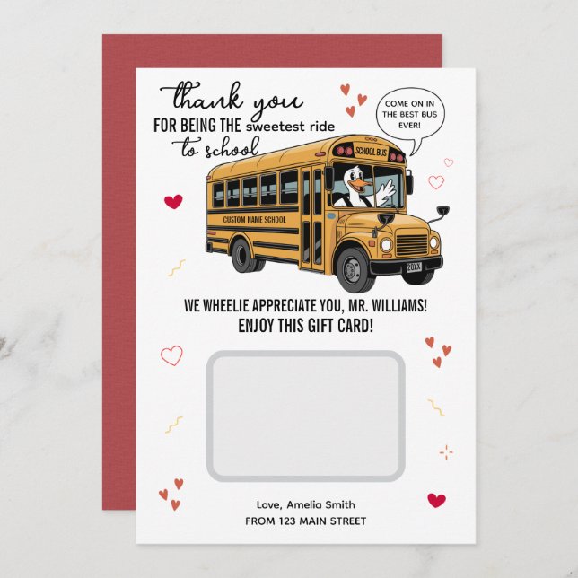 Cartão De Agradecimento School Bus Driver Valentines Day Gift Card Holder (Frente/Verso)
