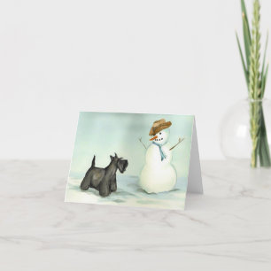 Cartão De Agradecimento Scottish Terrier encontra o Snowman Dog Art Note C