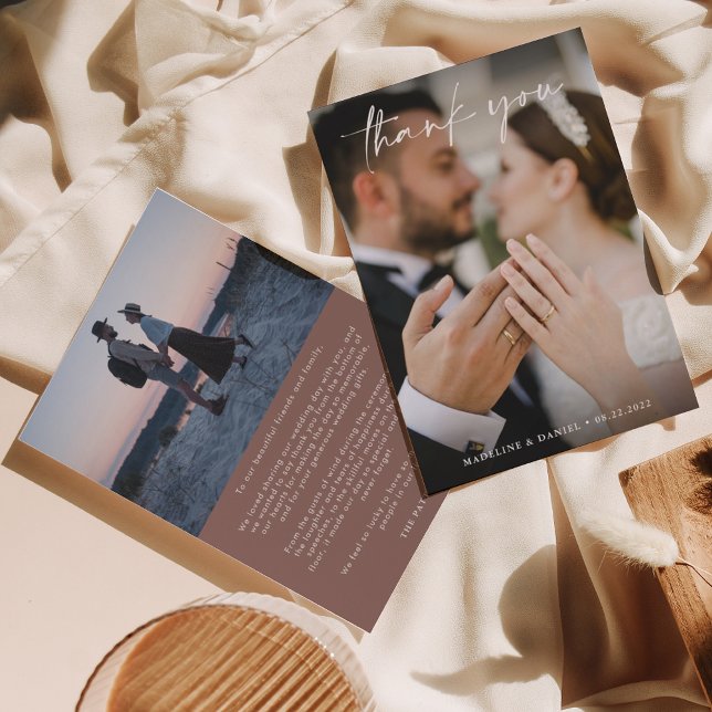 Cartão De Agradecimento Script Classic Dusty Rosa com Casamento Fotográfic (Criador carregado)