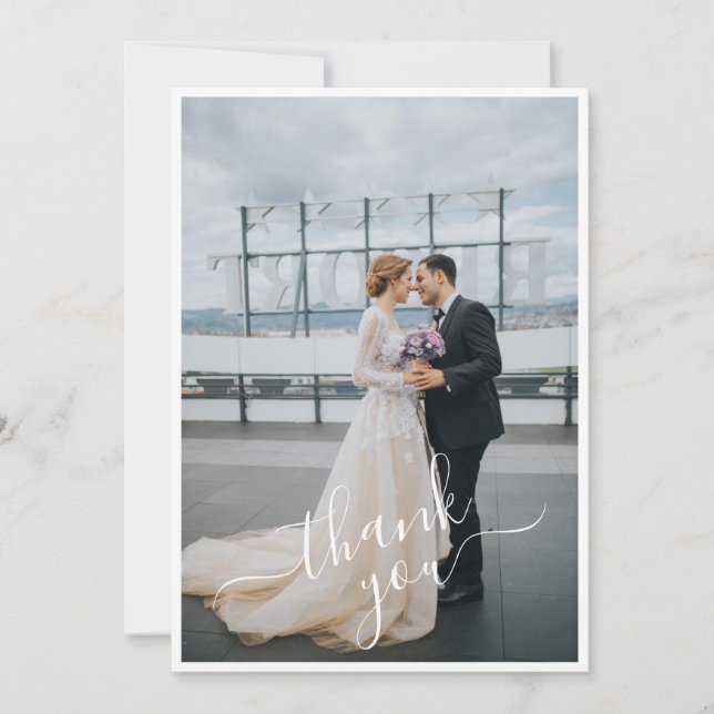 Cartão De Agradecimento Script com Letra Mão Adiciona Seu Casamento Fotogr (Frente)