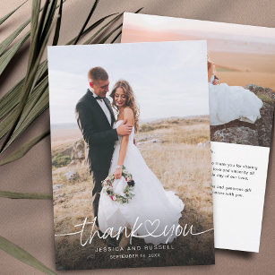 Cartão De Agradecimento Script com Letra Mão com Casamento de Fotos do Cor