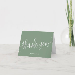 Cartão De Agradecimento Script de Caligrafia Minimalista Verde Sage