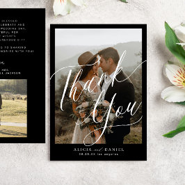 Cartão De Agradecimento Script de caligrafia moderna 2 fotos casamento