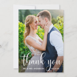 Cartão De Agradecimento Script de Caligrafia Moderna de Foto de Casamento