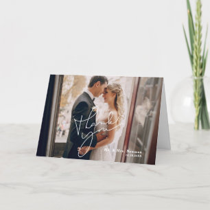 Cartão De Agradecimento Script de Caligrafia para Casamento de Foto Modern