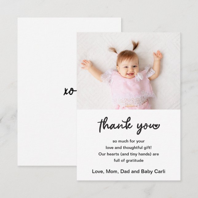 Cartão De Agradecimento Script de Foto de Bebê Fofo Obrigado (Frente/Verso)