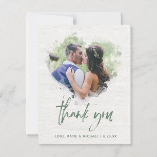 Cartão De Agradecimento Script de Foto de Casamento de Coração com Aquarel