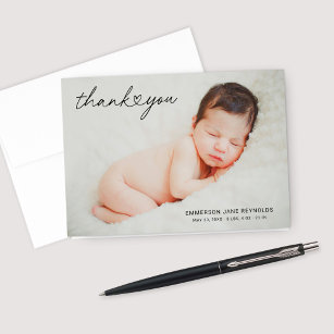Cartão De Agradecimento Script de Foto do Coração de Bebê Personalizado Mo