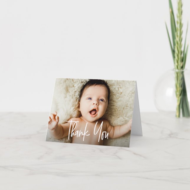 Cartão De Agradecimento Script de handlettering horizontal Fotos Bebê (Frente)