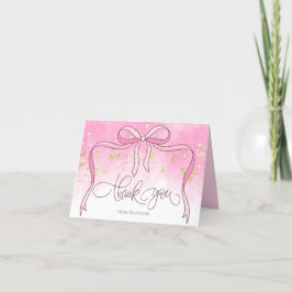 Cartão De Agradecimento Script de Largura Dourada do Arco Rosa Coquette de