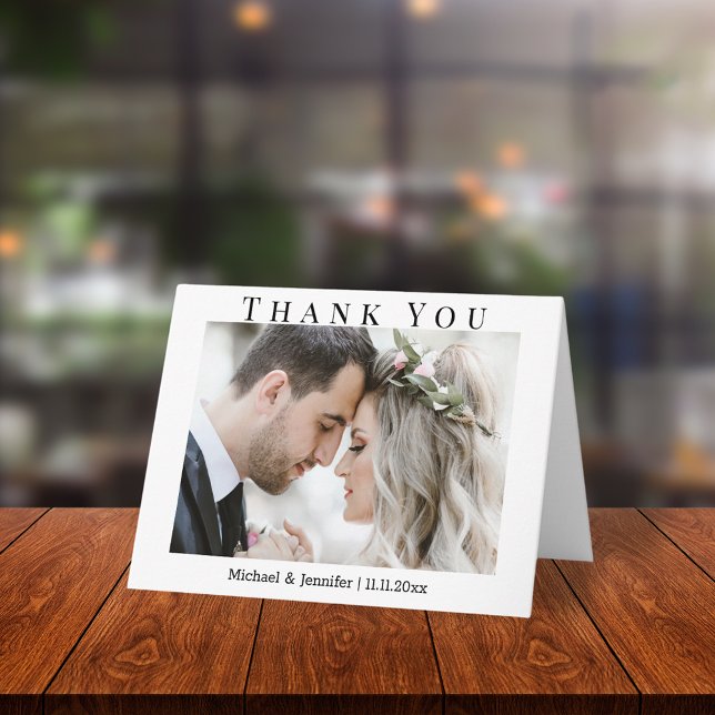 Cartão De Agradecimento Script de Letterpress Elegante, Casamento com 2 Fo (Criador carregado)