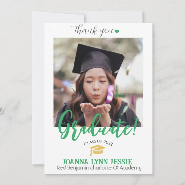 Cartão De Agradecimento Script de Obrigados de Boné ouro para gradação ele (Frente)