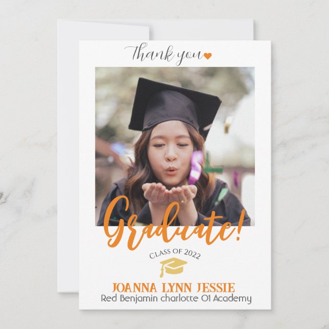 Cartão De Agradecimento Script de Obrigados de Boné ouro para gradação ele (Frente)