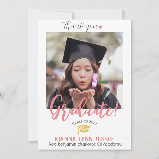 Cartão De Agradecimento Script de Obrigados de Boné ouro para gradação ele (Frente)