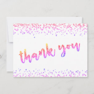 Cartão De Agradecimento Script de Pincel de Confetti de Multicores Girly G