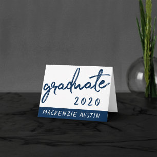 Cartão De Agradecimento Script do Marinho do formando Escova Azul Escura