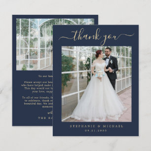 Cartão De Agradecimento Script Dourado de Casamento Fotográfico do Script 