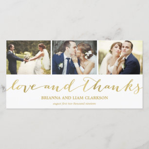 Cartão De Agradecimento Script Dourado de Obrigados e amor Casamento Obr