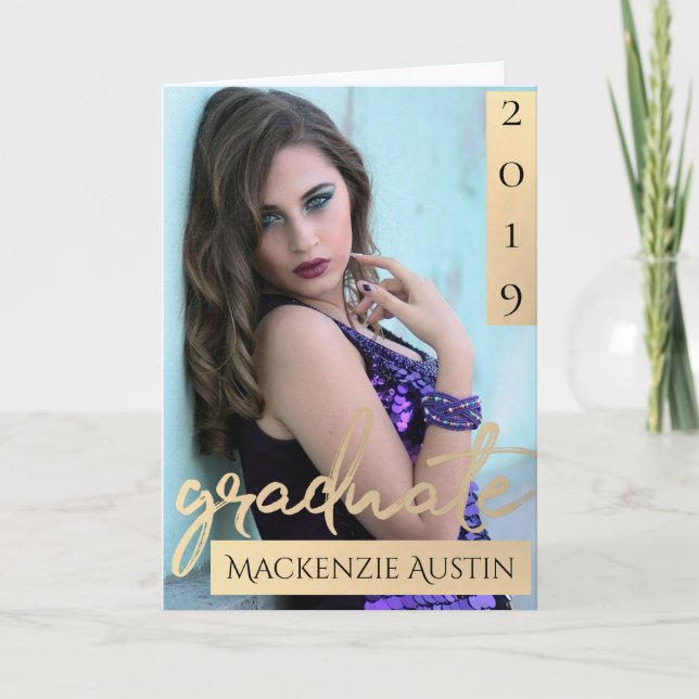 Cartão De Agradecimento Script Dourado do formando | Elegante Formando (Frente)