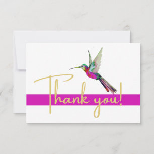 Cartão De Agradecimento Script Dourado moderno Hummingbird Aquarela Rosa 