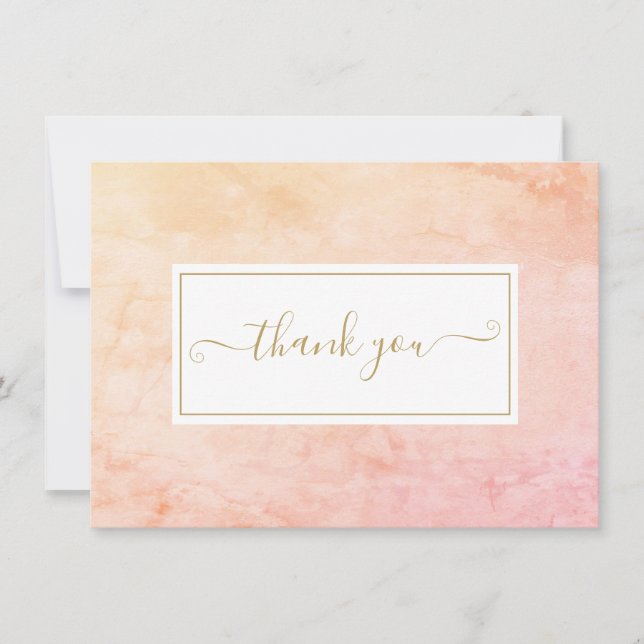 Cartão De Agradecimento Script Dourado Simples de Marble de Cores d'Água (Frente)