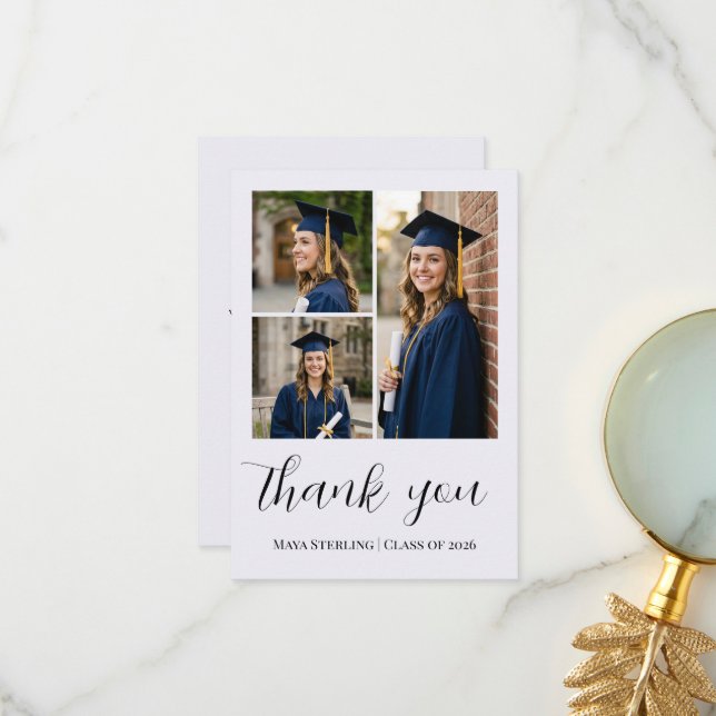 Cartão De Agradecimento Script Editorial Moderno de Graduação com Múltipla (Frente/Verso In Situ)